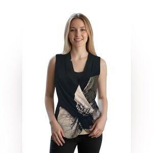 Helmut Lang faux wrap corp core business casual contemporary sleeveless shirt